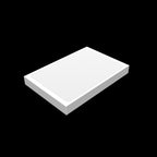 Isometric angled perspective view of a 10x7cm blank white eggshell sticker with matte tamper-proof surface, designed for graffiti tagging and street art