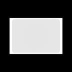 Top-down flat lay view of a 10x7cm blank white eggshell sticker with matte tamper-proof surface, designed for graffiti tagging and street art